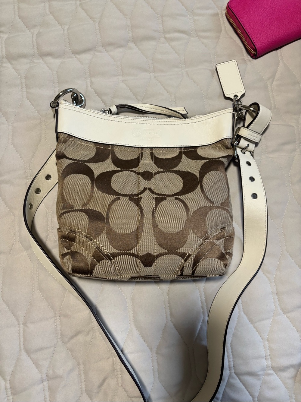 Coach Signature Canvas Crossbody with White Trim